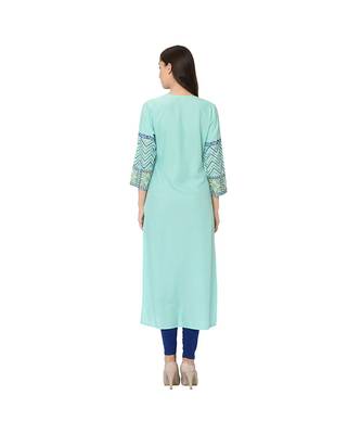Turquoise Rayon Straight Kurti 2