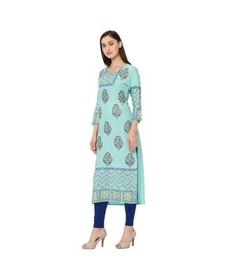 Turquoise Rayon Straight Kurti 3