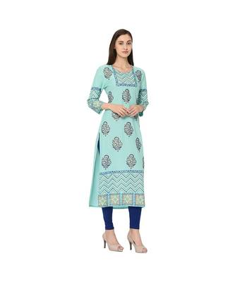 Turquoise Rayon Straight Kurti 4