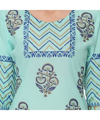Turquoise Rayon Straight Kurti 5