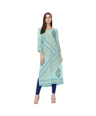 Turquoise Rayon Straight Kurti 1