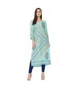 Turquoise Rayon Straight Kurti