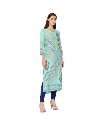Turquoise Rayon Straight Kurti 3