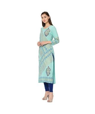 Turquoise Rayon Straight Kurti 4
