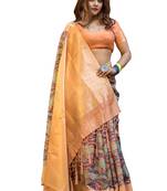 Multicolor Embroidered Banarasi Silk Saree With Blouse