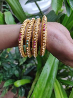 Gold Plated And Multicolour Beaded Bangles Set Of 4 3