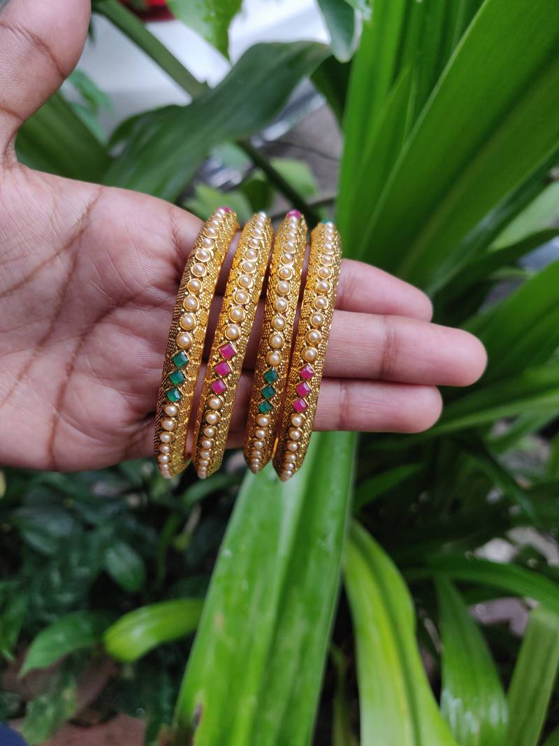 Gold Plated And Multicolour Beaded Bangles Set Of 4