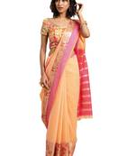 Blissta Women's Cream Jacquard Cotton Silk Saree With Designer Pallu