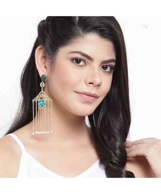 Avika Leafy Pink Golden Chained Tassel Earrings 1