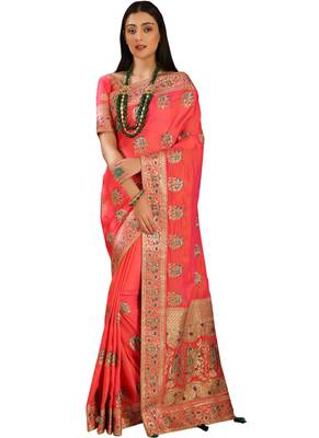 Pink Embroidered Silk Saree With Blouse 1