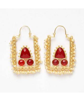 Hridika Rectangular Faux Pearl Golden Earrings 1