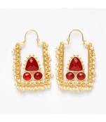 Hridika Rectangular Faux Pearl Golden Earrings