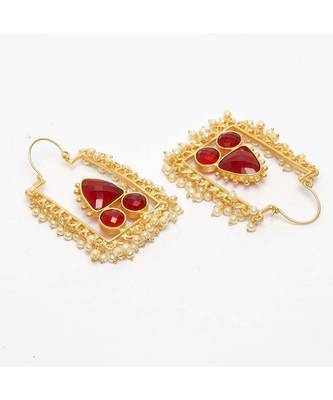 Hridika Rectangular Faux Pearl Golden Earrings 2
