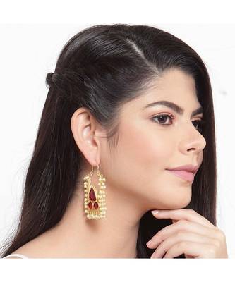 Hridika Rectangular Faux Pearl Golden Earrings 3