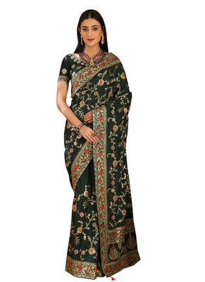 Green Embroidered Silk Saree With Blouse 1