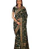 Green Embroidered Silk Saree With Blouse