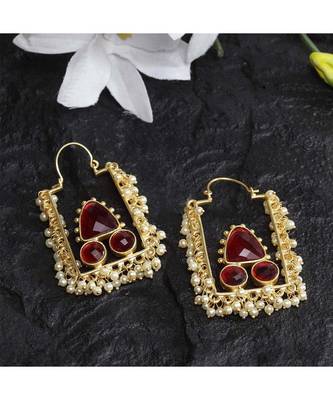 Hridika Rectangular Faux Pearl Golden Earrings 4