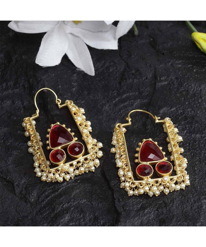 Hridika Rectangular Faux Pearl Golden Earrings