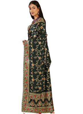Green Embroidered Silk Saree With Blouse 2