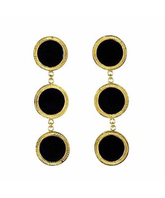 Lola Black Golden Tri-Layered Drop Earrings 1