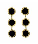 Lola Black Golden Tri-Layered Drop Earrings