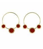 Wondrous Golden Red Charm Hoop Earrings
