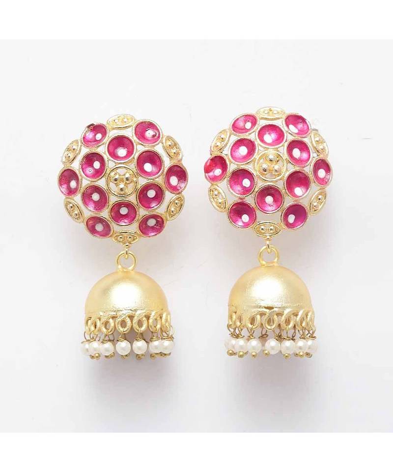 Kanishka Golden-Pink Jhumki Earrings