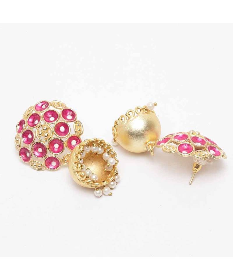 Kanishka Golden-Pink Jhumki Earrings