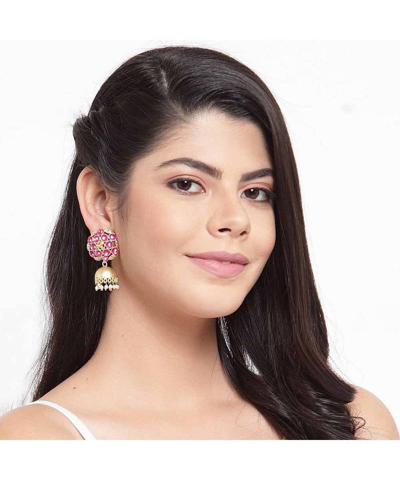 Kanishka Golden-Pink Jhumki Earrings