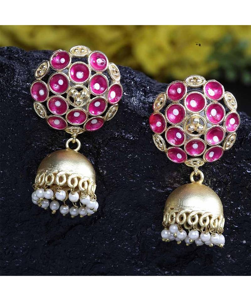 Kanishka Golden-Pink Jhumki Earrings