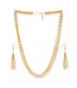 Iksha Golden Faux Pearl Neckpiece-Earrings Set