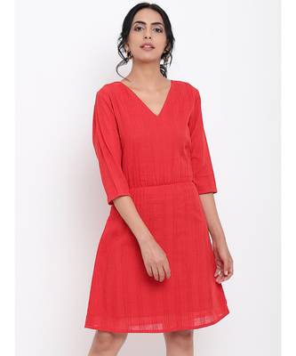Red Elastic Waist Dress 1