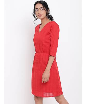 Red Elastic Waist Dress 2