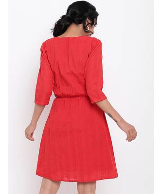 Red Elastic Waist Dress 3