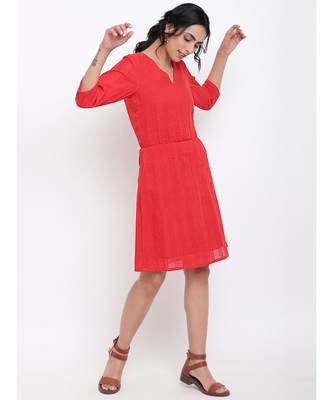 Red Elastic Waist Dress 4