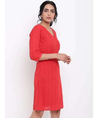 Red Elastic Waist Dress 6