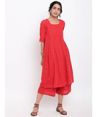 Red Side Gathers Kurta-Pant 1