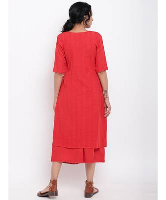 Red Side Gathers Kurta-Pant 3