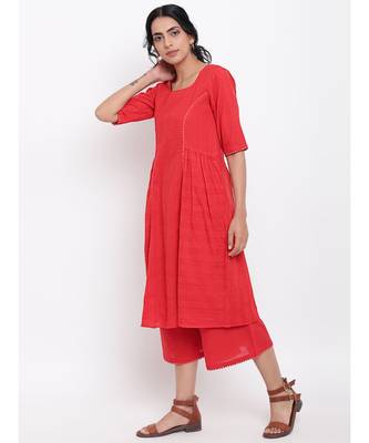 Red Side Gathers Kurta-Pant 6
