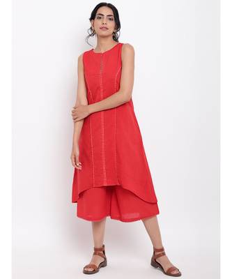Red Center Lace Kurta-Pant 1