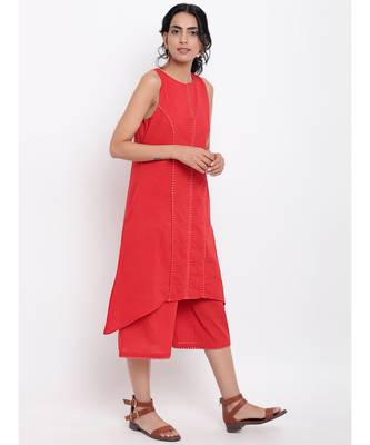 Red Center Lace Kurta-Pant 2