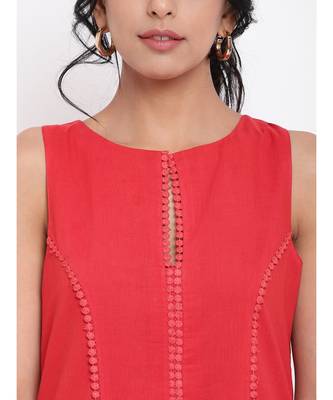 Red Center Lace Kurta-Pant 4