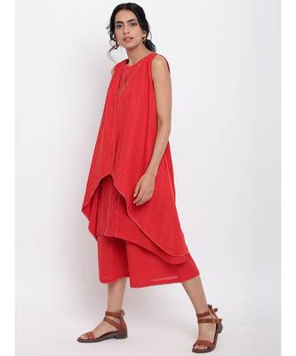 Red Lace Kurta-Jacket-Pant 6