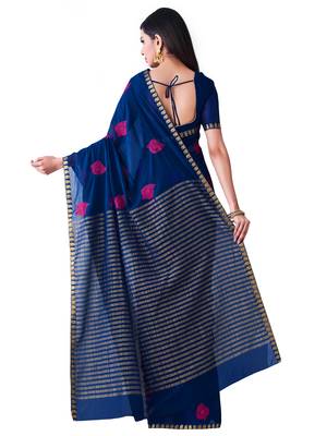 Blue Embroidered Chiffon Saree With Blouse 3