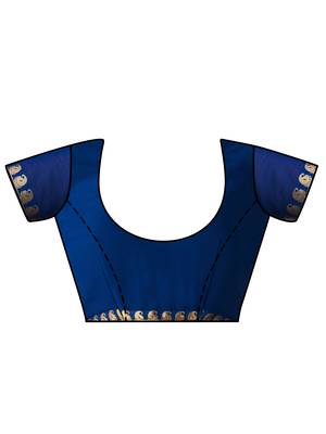 Blue Embroidered Chiffon Saree With Blouse 4