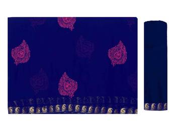 Blue Embroidered Chiffon Saree With Blouse 5
