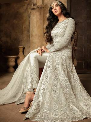Off White Heavy Net Designer Anarkali Suit 2