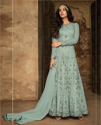 Sea Green Heavy Net Designer Anarkali Suit 1