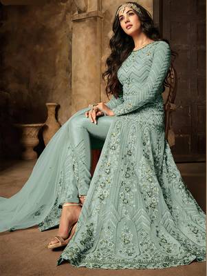 Sea Green Heavy Net Designer Anarkali Suit 2