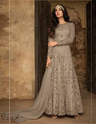 Light Silver Heavy Net Designer Anarkali Suit 1